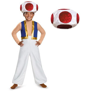 Super Mario Bros Deluxe Toad Halloween Costume Boys Size 3-4T 3 Pieces With Hat